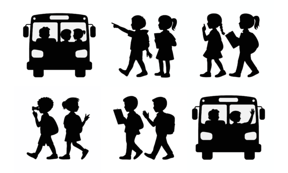 Children and School Bus Silhouette: A Versatile Design
