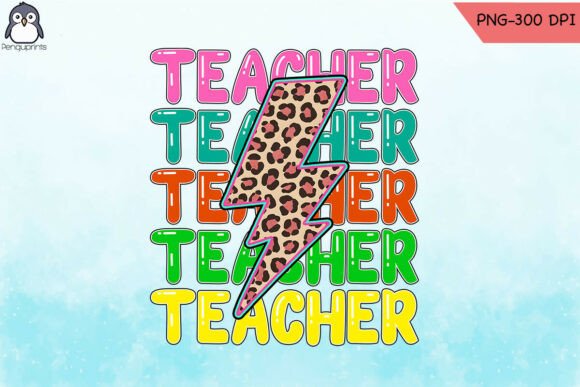 Retro Teacher Leopard Lightning Bolt PNG